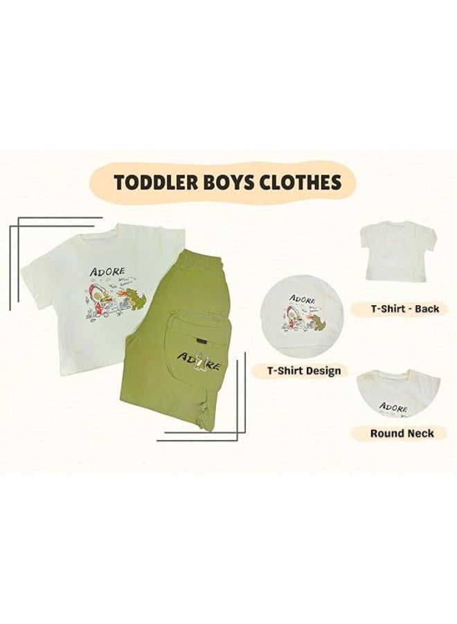 MINIIMODZ MINII MODZ Adore Print Boys Casual Dress Set – Shirt & Pant Set with Dinosaur Cartoon Print - Image 3
